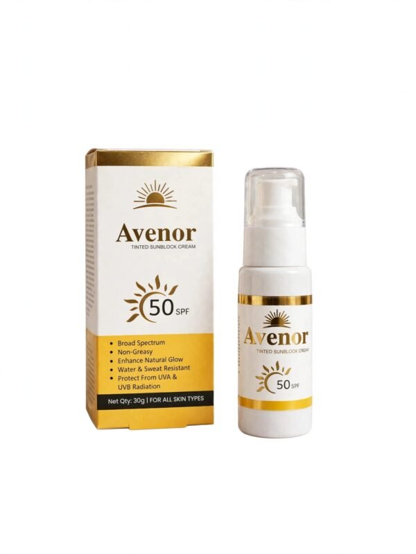Avenor Tinted Sunblock Cream SPF 50 with box